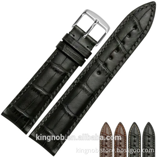 18 to 22mm Stainless Steel Pin Buckle Calf Leather Watch Band Strap